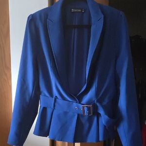 NY & Co Royal Blue Belted Peplum Blazer